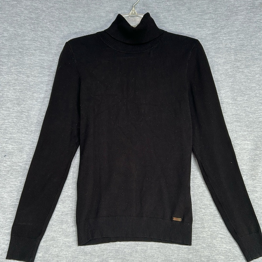 CALVIN KLEIN Buttery Soft Long  Sleeve Turtleneck with Shiny Medallion Logo